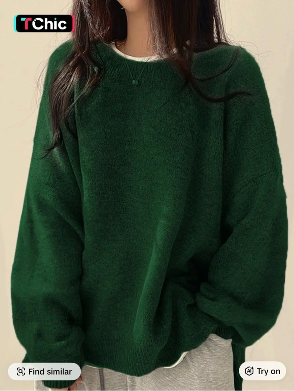 Women's Crewneck “TikTok” Sweater in Deep Green